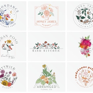 Floral Logo - Logo Branding Kit - OOAK Logo - Visual Identity - Boutique Logo Design - Watercolor Logo Design - Graphic Designer