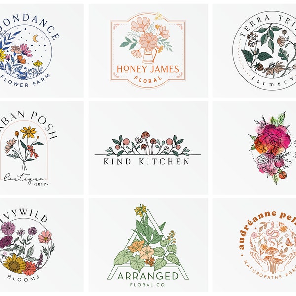 Floral Logo - Logo Branding Kit - OOAK Logo - Visual Identity - Boutique Logo Design - Watercolor Logo Design - Graphic Designer