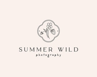 Rustic Logo - Feminine Logo - Premade Logo - Premade Photography Logo - Simple Logo - Retro Logo - Flower Logo - Logo Hipster - Wreath Logo