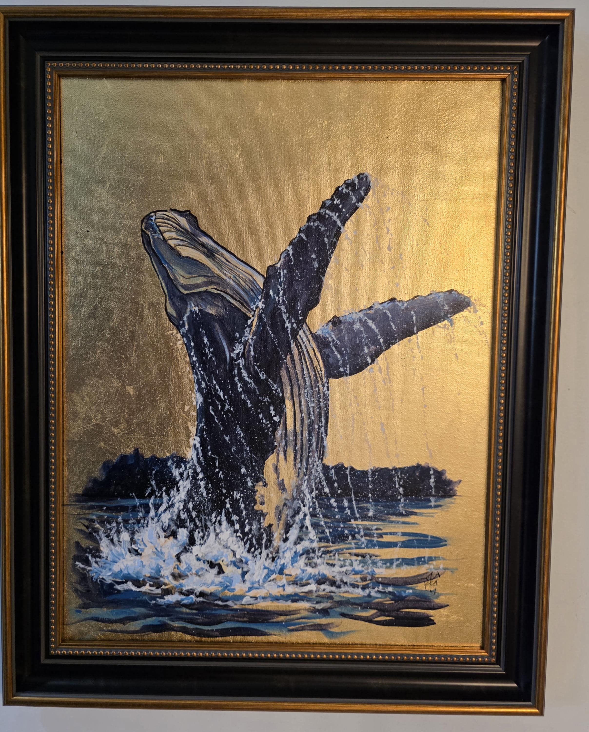 Original Humpback Whale Painting on Gold Leaf, Framed Coastal Wall Art ...
