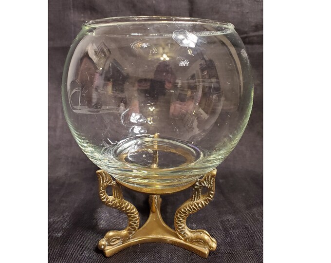Asian Brass Stand and Glass Betta Fish Bowl Candle Holder Etsy