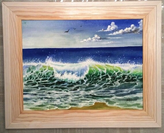 Ocean Wave Acrylic on Canvas Board Painting Beach House Coastal Design Ocean Wave Acrylic on Canvas Board Painting Beach House Coastal Design
