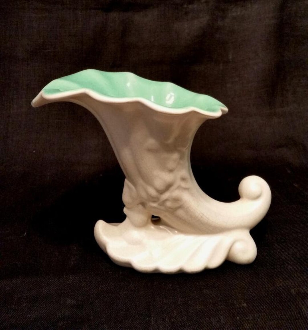 Red Wing Cornucopia, Art Nouveau Ceramic Vase, Horn of Plenty, Vintage 1950's, Mid Century Red