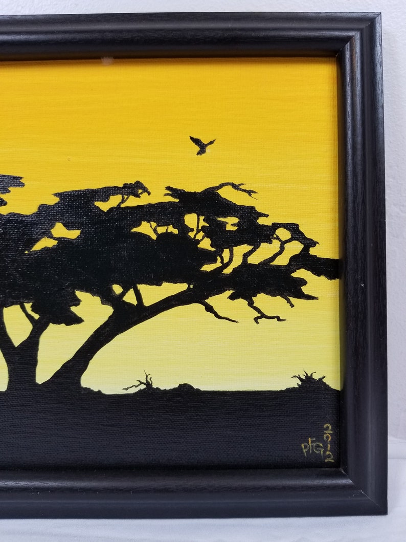 Elephant African Landscape Original Painting AcrylicCanvas Board Golden Rise by Pamela Faber-Greaves Savanna Umbrella Thorn Acacia Tree