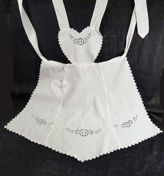 Apron, Handmade Eyelet Cotton Linen Embroidered, W