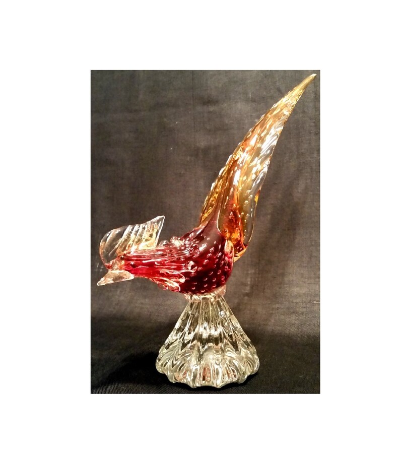 Murano Glass Bird W Label Venetian Controlled Bubbles Image 0