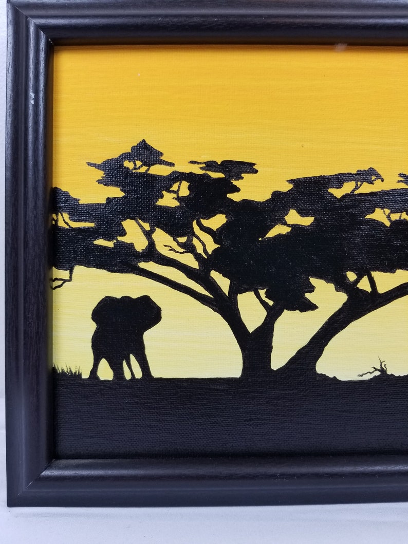 Elephant African Landscape Original Painting AcrylicCanvas Board Golden Rise by Pamela Faber-Greaves Savanna Umbrella Thorn Acacia Tree