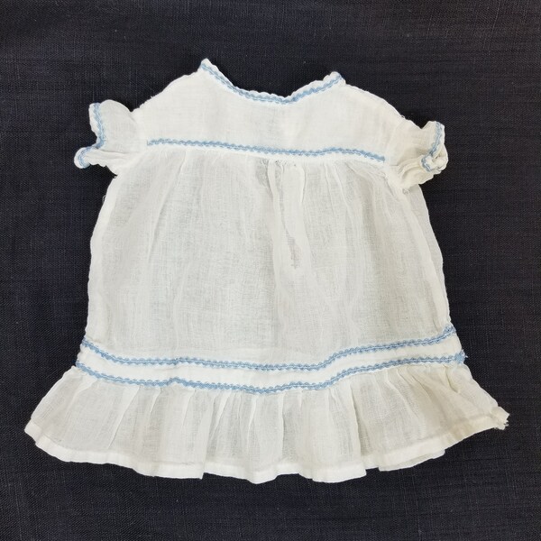 Antique Doll Dress, Vintage 1940s, White w/Blue Rick-Wrack, Vintage Doll Accessory, Collectible Baby Doll Clothes