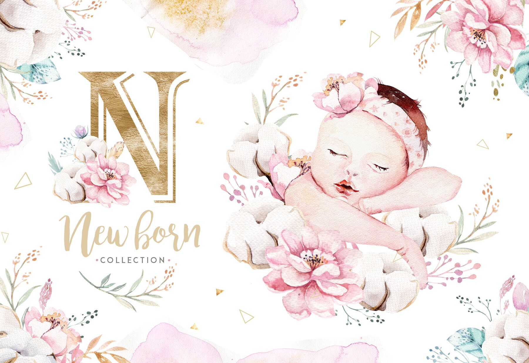 Cute newborn watercolor baby. New born child illustration girl Etsy
