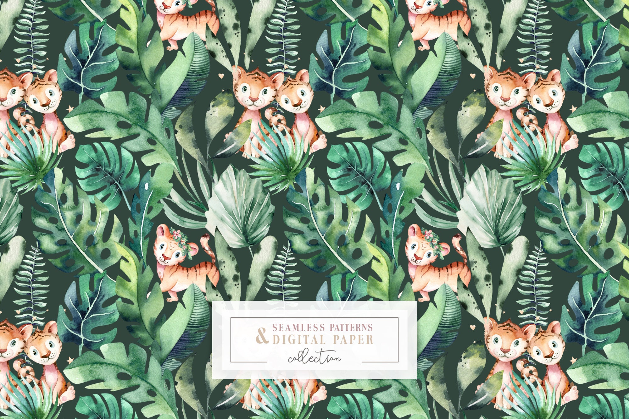 Watercolor Baby Tiger Nursery Animals Scrapbooking Paper. Etsy