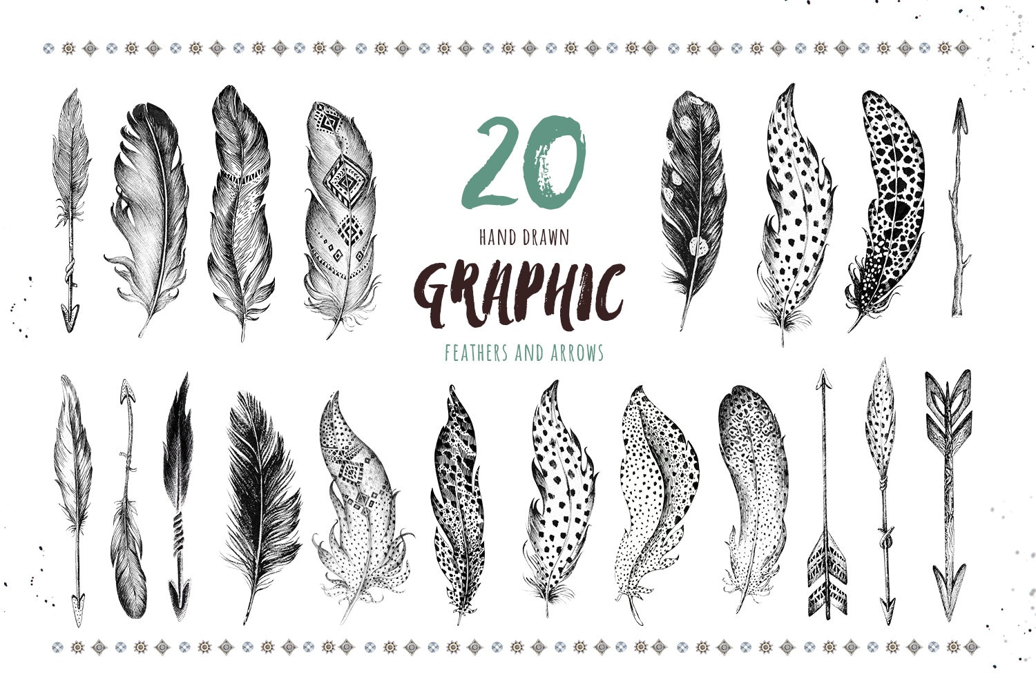 Hand Drawn Graphic Owlsfeather and Feathers Pattern. Paper | Etsy