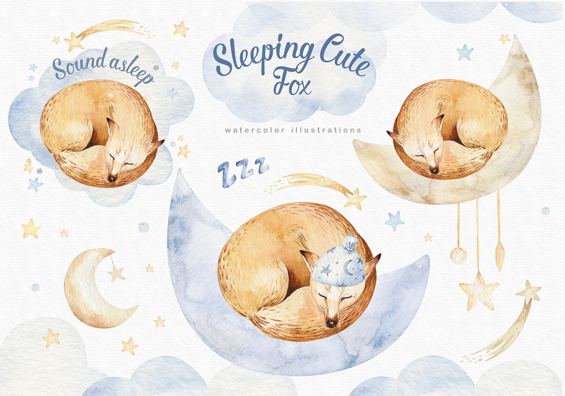 Fox dreaming. Cute Watercolor Baby Sleep. Watercolor cute Sleepy animals. Dreaming Fox. Cute sleeping Baby girl animals Aquarelle.