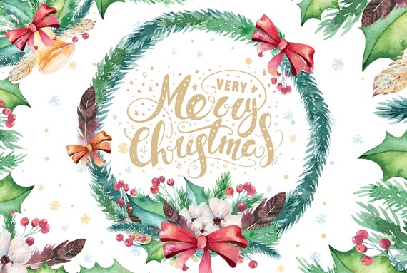 Watercolor Christmas Clipart Merry Christmas Floral Diy Clip Etsy
