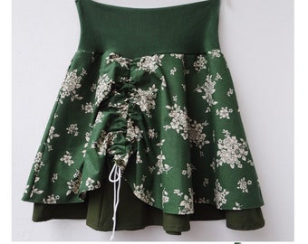 Lace-Up Skirt Green Flowers