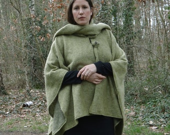 Wool cape lime green layered look