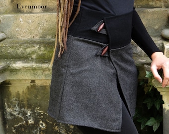 Wrap Skirt Wool Gray Black Toggle Buttons