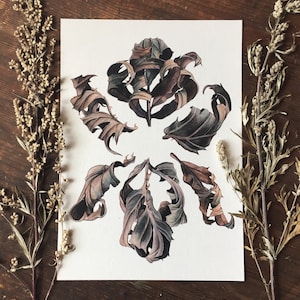 Cercle de feuilles mortes, impression aquarelle
