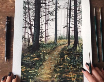 Forest, gouache, Art print.