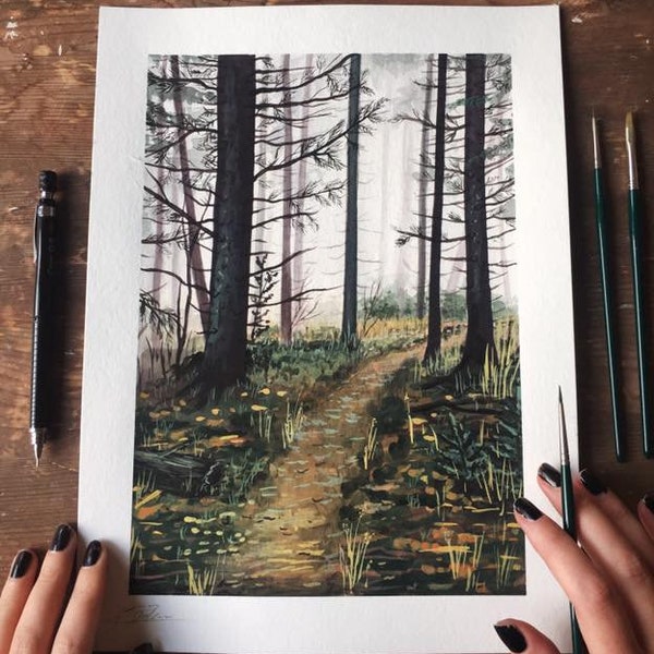 Foresta, gouache, stampa d'arte.