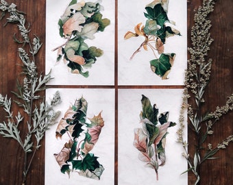 Leaves, Watercolor Prints, set of 4