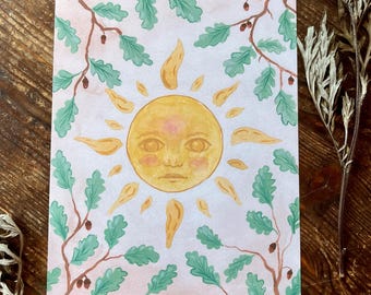 Sun face trees, print