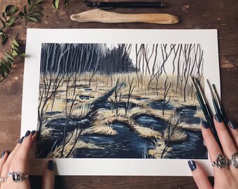 Island, gouache, Art print.