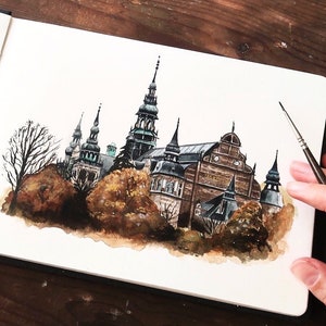 Musée nordique suède, aquarelle, estampe d’art.