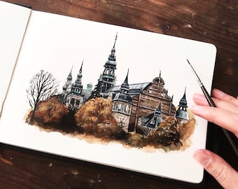 Nordic museum sweden, watercolor, art print.