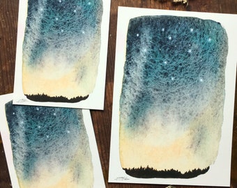 Winter skies, Watercolor print