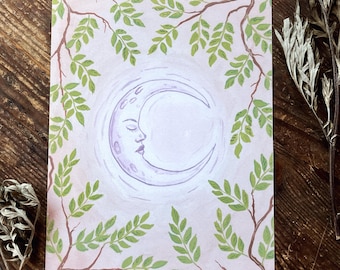 Moon face trees, print