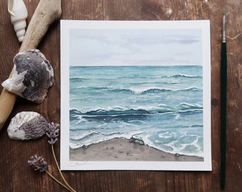 Sea, gouache, Art print.