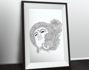 Kleurplaten Kunst Boeddha Etsy