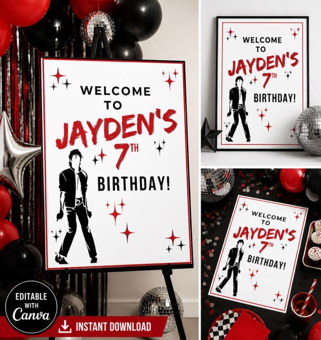 Michael Jackson Birthday Welcome Sign | Editable Canva Party Decor ...