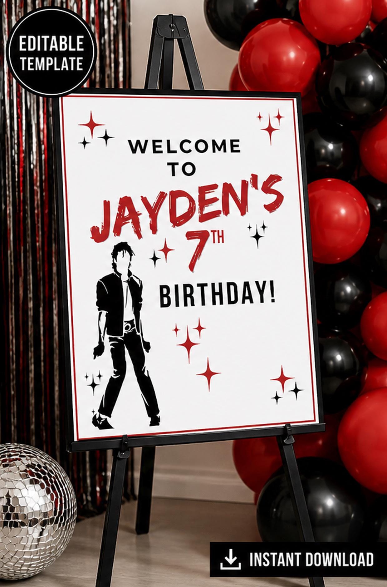 Michael Jackson Birthday Welcome Sign | Editable Canva Party Decor ...