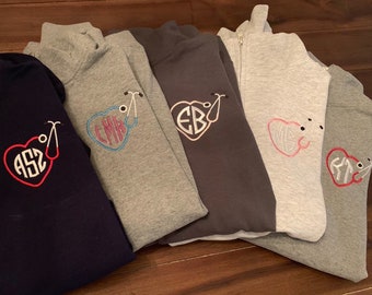 Stethoscope Monogrammed Zip-Up | Stethoscope Monogrammed Pullover | Monogrammed Nurse Gift | Nursing School Gift