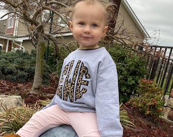Toddler Scalloped Monogram Leopard Applique Sweatshirt  | Little Kids Cheetah Monogrammed Pullover | Mommy and Me Leopard Sweatshirt