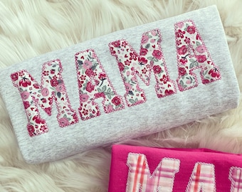 Mama Brodé Rose et Rouge Floral Appliqué Sweat-shirt | Simple Mama Pullover, cadeau pour maman, Hot Pink Valentines MAMA