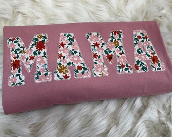 Comfort Wash LONG SLEEVE Mama Embroidered Fall Floral Applique Shirt | Simple Mama Top, Gift for Mom, Personalized Mauve Fall Floral