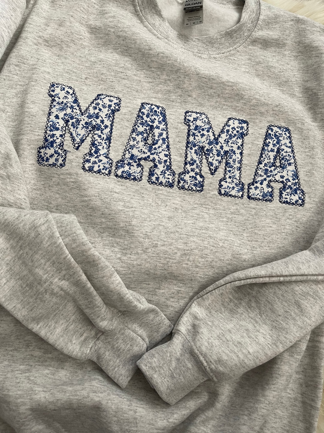 Mama Embroidered Blue Floral Applique Sweatshirt | Simple Mama