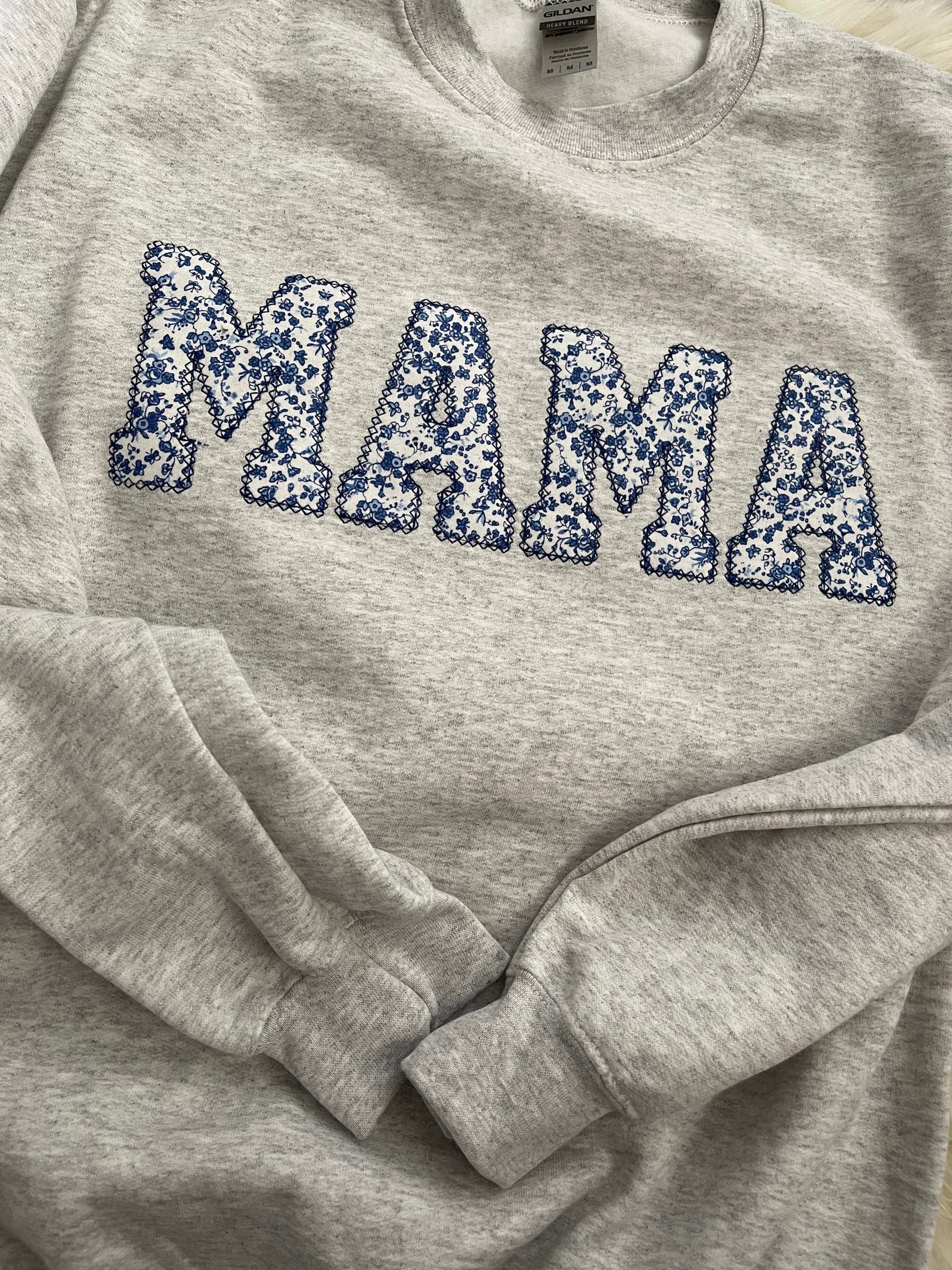 Mama Embroidered Blue Floral Applique Sweatshirt Simple Mama Etsy