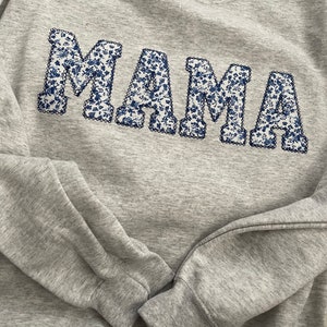 Mama Embroidered Blue Floral Applique Sweatshirt  | Simple Mama Pullover, Gift for Mom, Personalized Mama Shirt