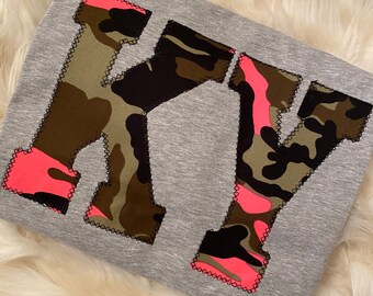 Custom State Pride Embroidered Camo Applique Shirt  | Hot Pink Camo Personalized Top | My State Camouflage T-Shirt