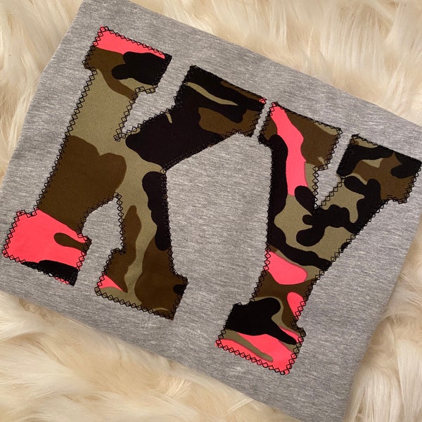 Custom State Pride bordado Camo Applique Camisa / Hot pink Camo Personalized Top / My State Camouflage T-Shirt