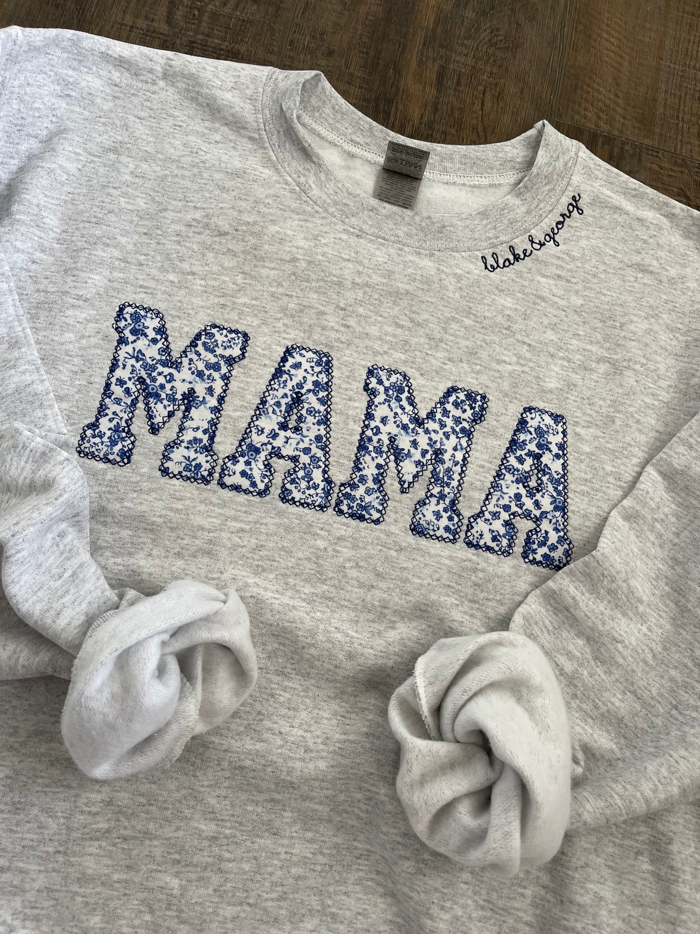 Mama Embroidered Blue Floral Applique Sweatshirt With Children - Etsy