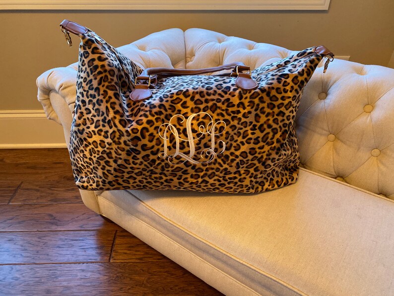 monogrammed leopard bag