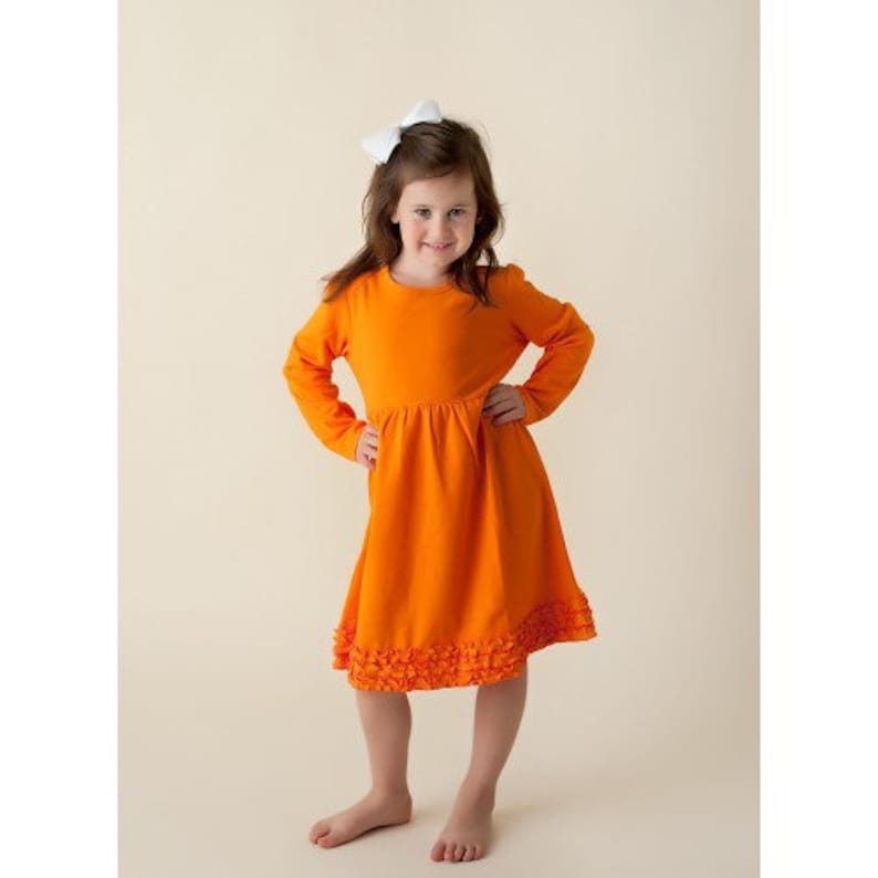 Girls Tennessee Orange Monogrammed Ruffle Trim Dress White Monogrammed Ruffled Long Sleeve Dress Monogrammed Tennessee Girls Dress image 4