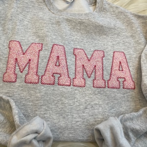 Mama Embroidered Pink Floral Applique Sweatshirt  | Simple Mama Pullover, Gift for Mom, Personalized Mama Shirt