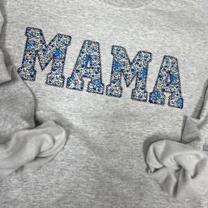 Mama Embroidered Pink and Blue Floral Applique Sweatshirt  | Simple Mama Pullover, Gift for Mom, Personalized Mama Shirt