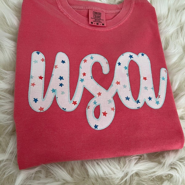 USA Comfort Colors Applique Tshirt  |  Fourth of July Monogram Top | Mommy and Me Embroidered Shirt