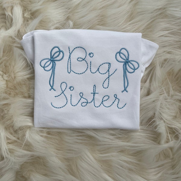 Big Sister Baby Boy Blue Embroidered Ruffled Shirt | Big Sister Little Sister Bow Shirt | Custom Big Sis Big Bro Shirt